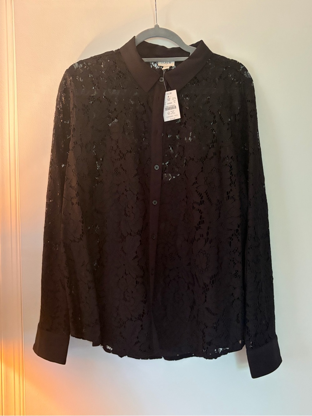 J. Crew Factory Black Lace Button-Down Blouse